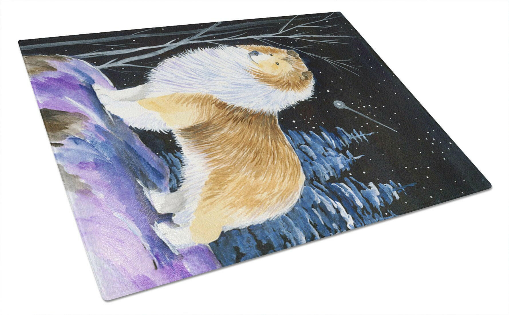 Starry Night Sheltie Cutting Board Tempered Glass Kitchen Cutting Surface, Heat Resistant Chopping, Non-Slip Feet, Food Prep & Serving