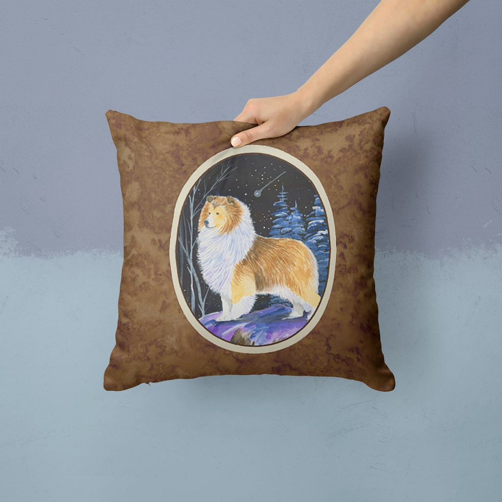 Starry Night Sheltie Decorative Throw Pillow 14x14 Indoor Outdoor Accent Cushion, Fabric Cover with Insert for Sofa, Bed, Porch & Living Room