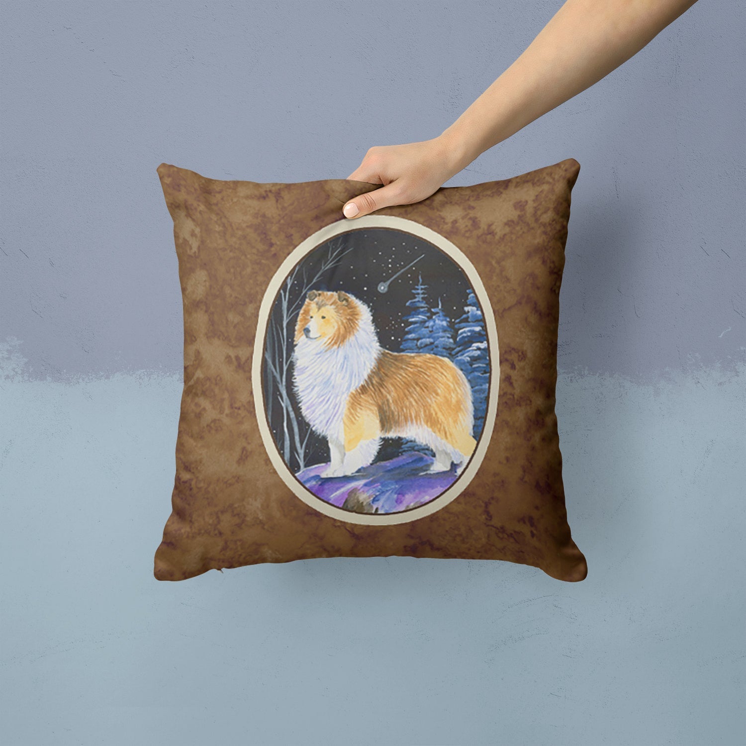 Starry Night Sheltie Decorative Throw Pillow 14x14 Indoor Outdoor Accent Cushion, Fabric Cover with Insert for Sofa, Bed, Porch & Living Room