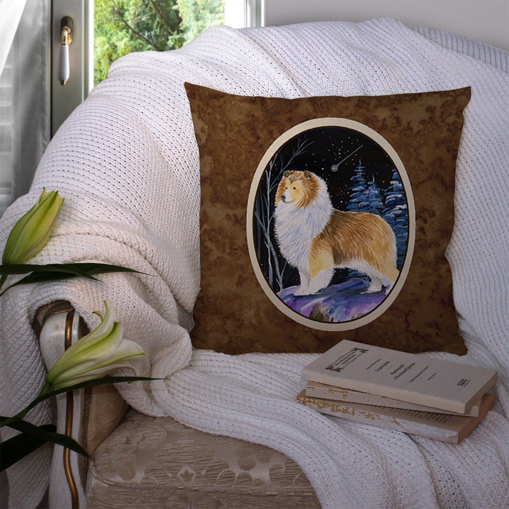 Starry Night Sheltie Decorative Throw Pillow 14x14 Indoor Outdoor Accent Cushion, Fabric Cover with Insert for Sofa, Bed, Porch & Living Room