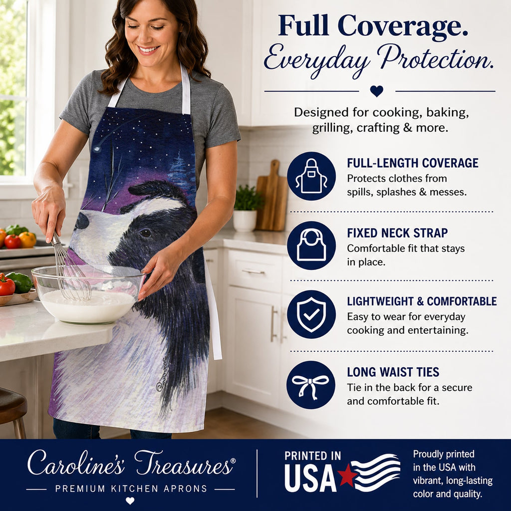 Starry Night Border Collie Apron Cooking Kitchen Server Baking Crafts Gardening for Adult Women Men, Unisex, Large, Multicolor