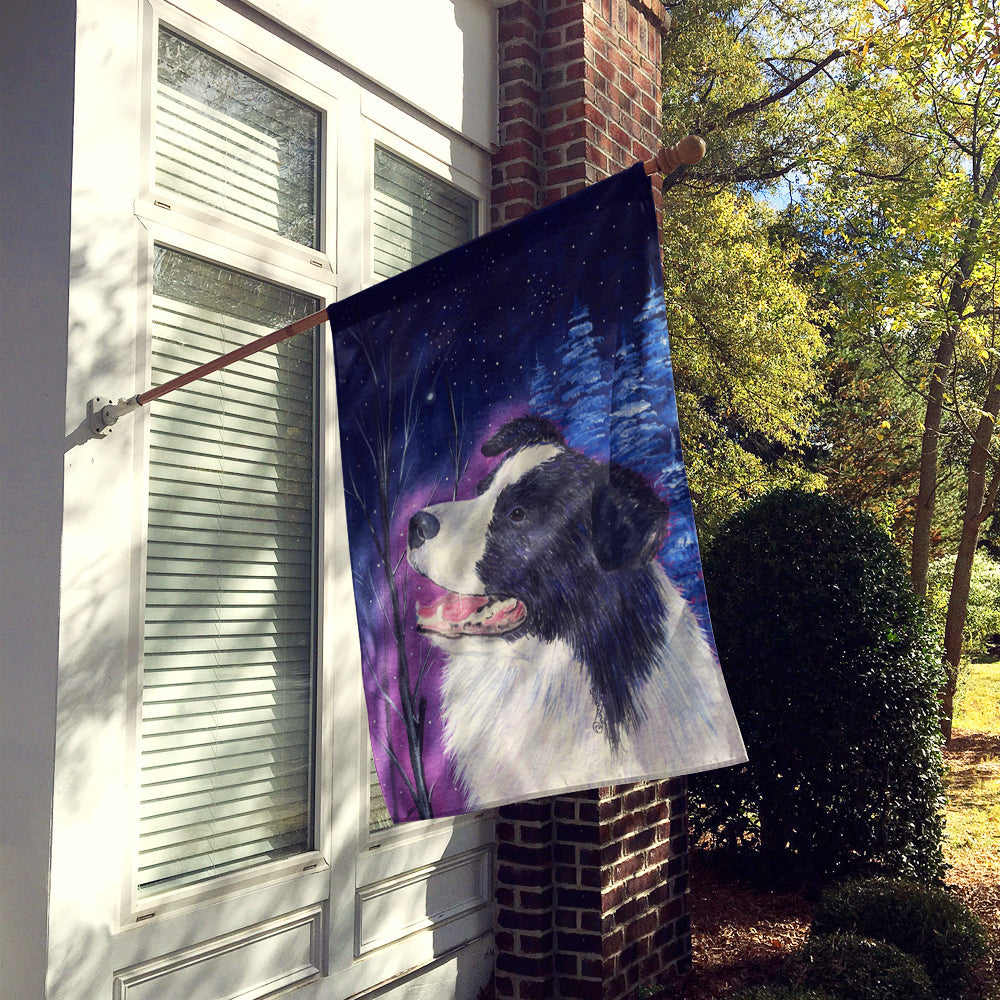 Starry Night Border Collie House Flag 28x40 Porch Sleeve Pole Decorative Outside Yard Banner Artwork Wall Hanging, Polyester