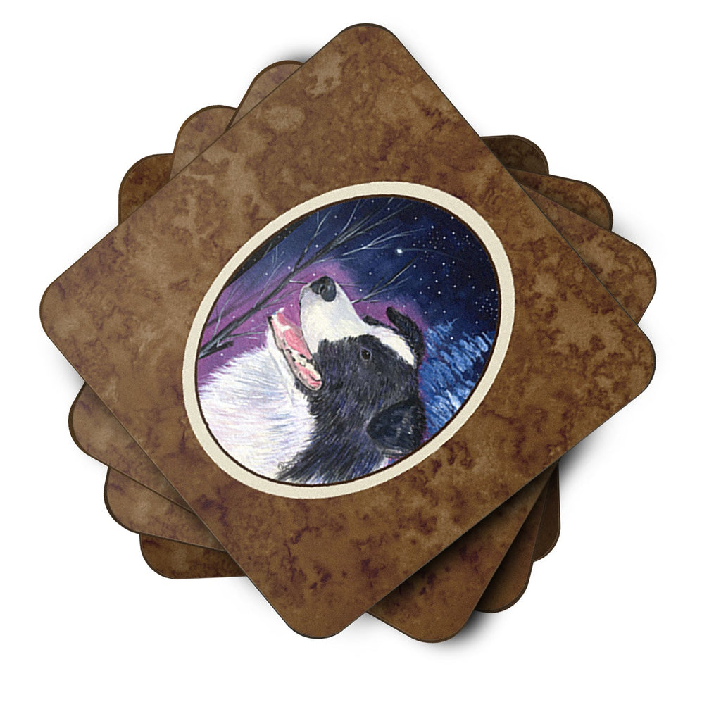 Starry Night Border Collie Foam Coasters Set of 4 Cup Coasters for Indoor Outdoor, Tabletop Protection, Anti Slip, Mouse pad Material