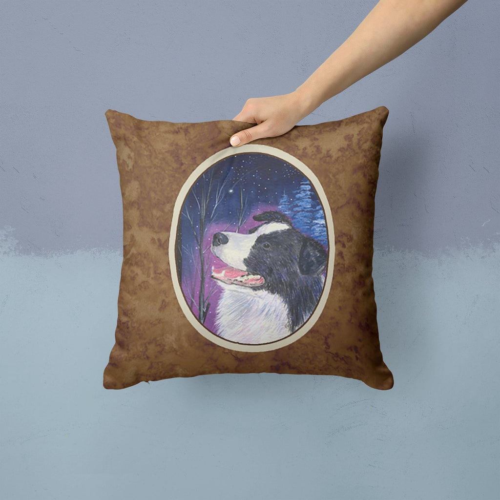Starry Night Border Collie Decorative Throw Pillow 14x14 Indoor Outdoor Accent Cushion, Fabric Cover with Insert for Sofa, Bed, Porch & Living Room