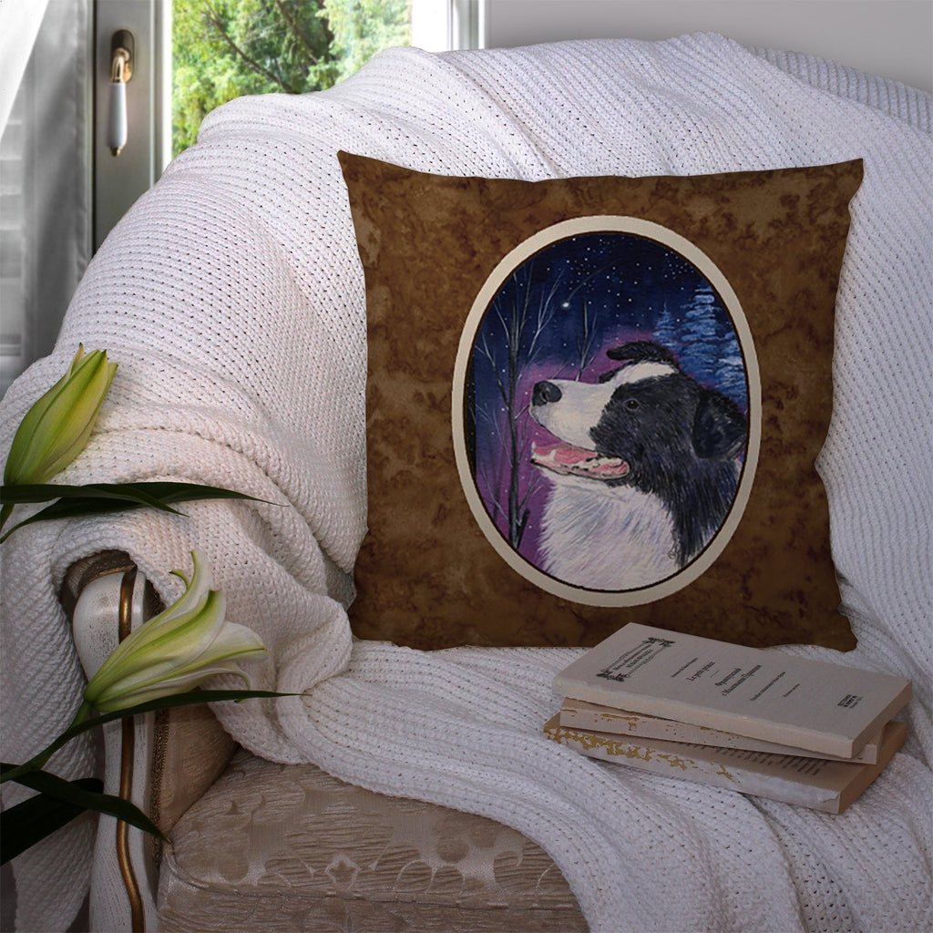 Starry Night Border Collie Decorative Throw Pillow 14x14 Indoor Outdoor Accent Cushion, Fabric Cover with Insert for Sofa, Bed, Porch & Living Room