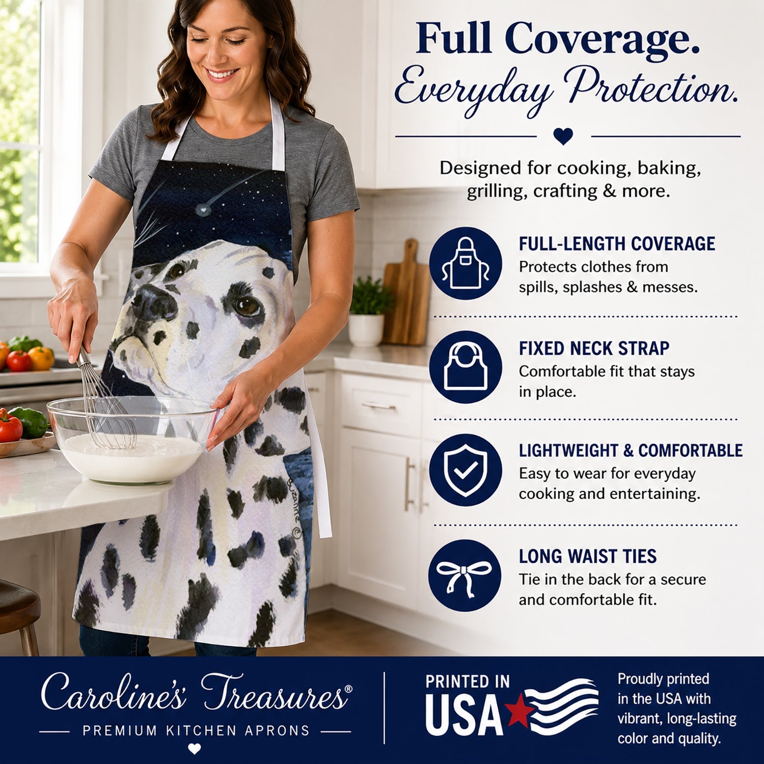 Starry Night Dalmatian Apron Cooking Kitchen Server Baking Crafts Gardening for Adult Women Men, Unisex, Large, Multicolor