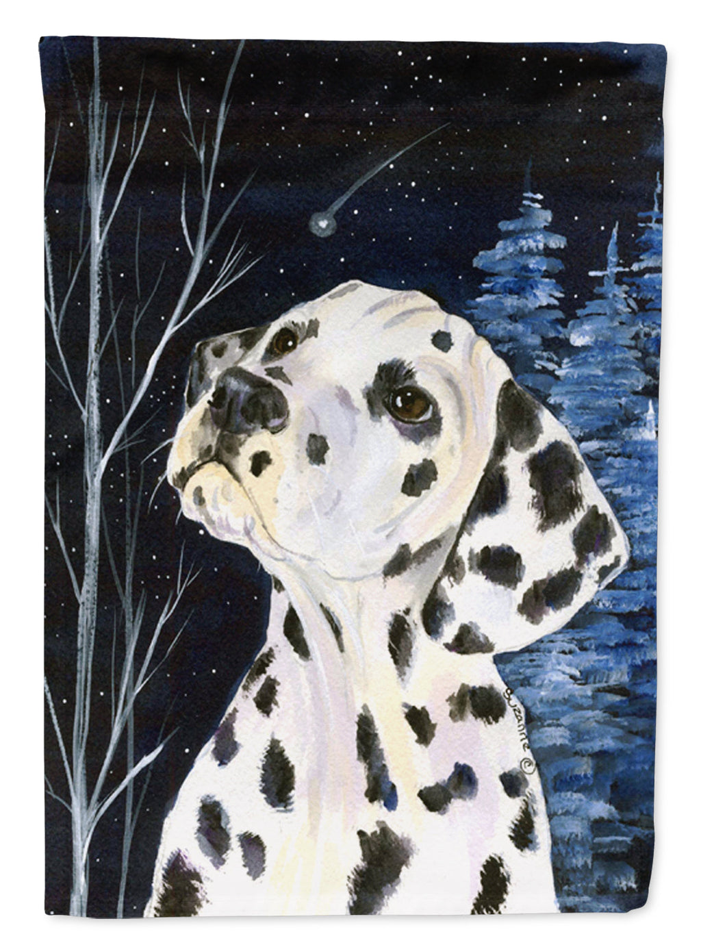 Starry Night Dalmatian House Flag 28x40 Porch Sleeve Pole Decorative Outside Yard Banner Artwork Wall Hanging, Polyester