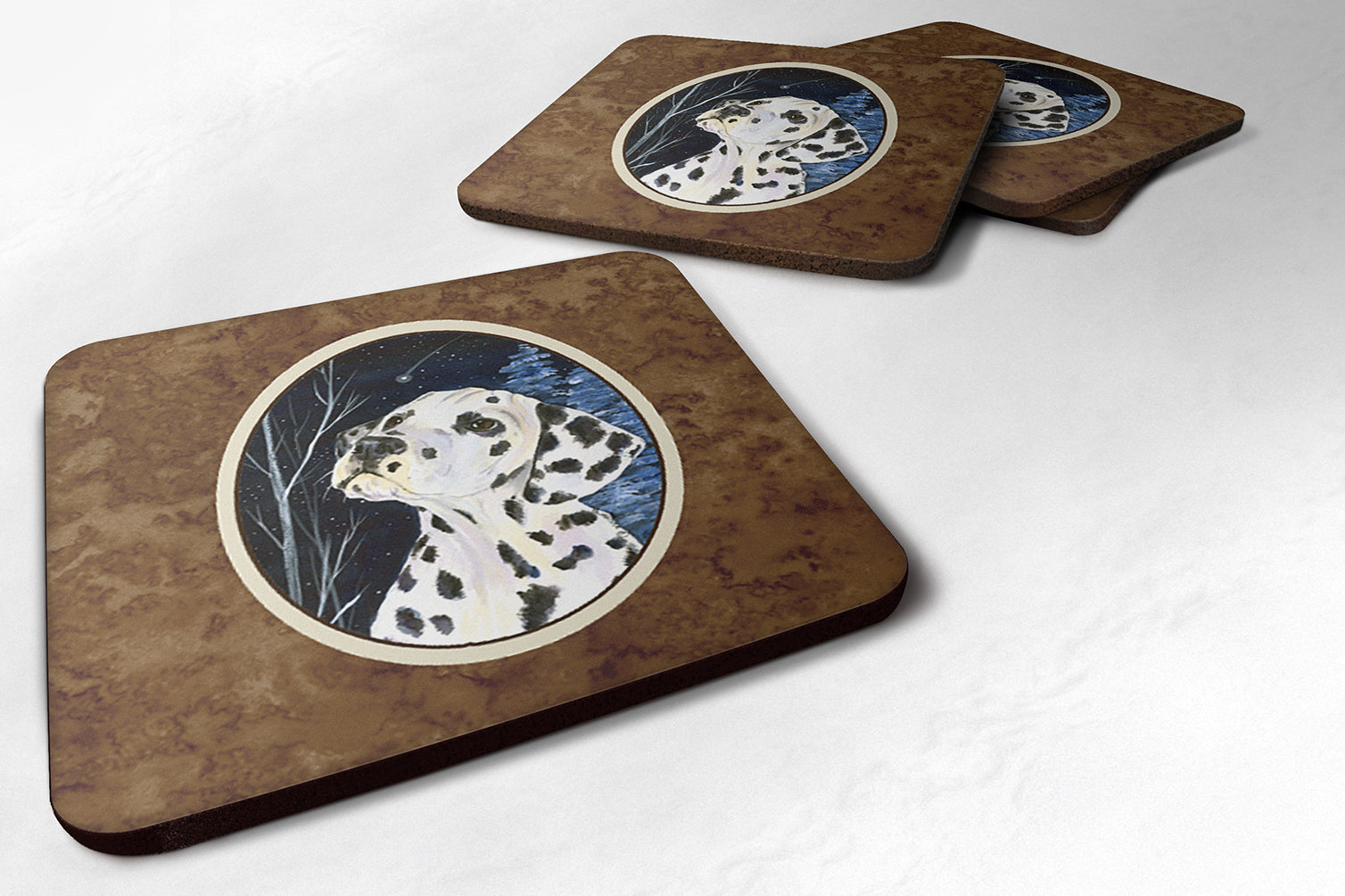 Starry Night Dalmatian Foam Coasters Set of 4 Cup Coasters for Indoor Outdoor, Tabletop Protection, Anti Slip, Mouse pad Material