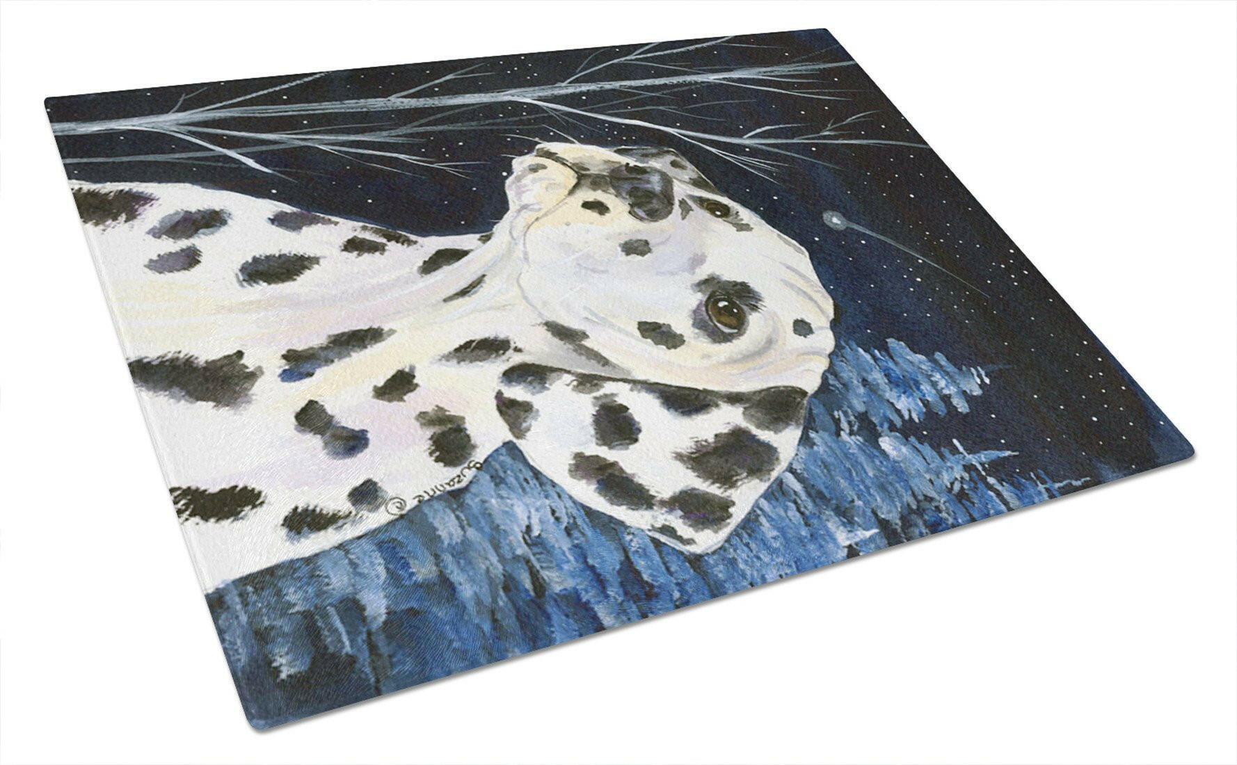 Starry Night Dalmatian Cutting Board Tempered Glass Kitchen Cutting Surface, Heat Resistant Chopping, Non-Slip Feet, Food Prep & Serving
