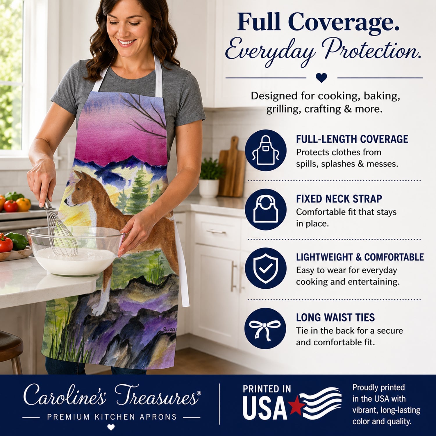 Basenji Apron Cooking Kitchen Server Baking Crafts Gardening for Adult Women Men, Unisex, Large, Multicolor