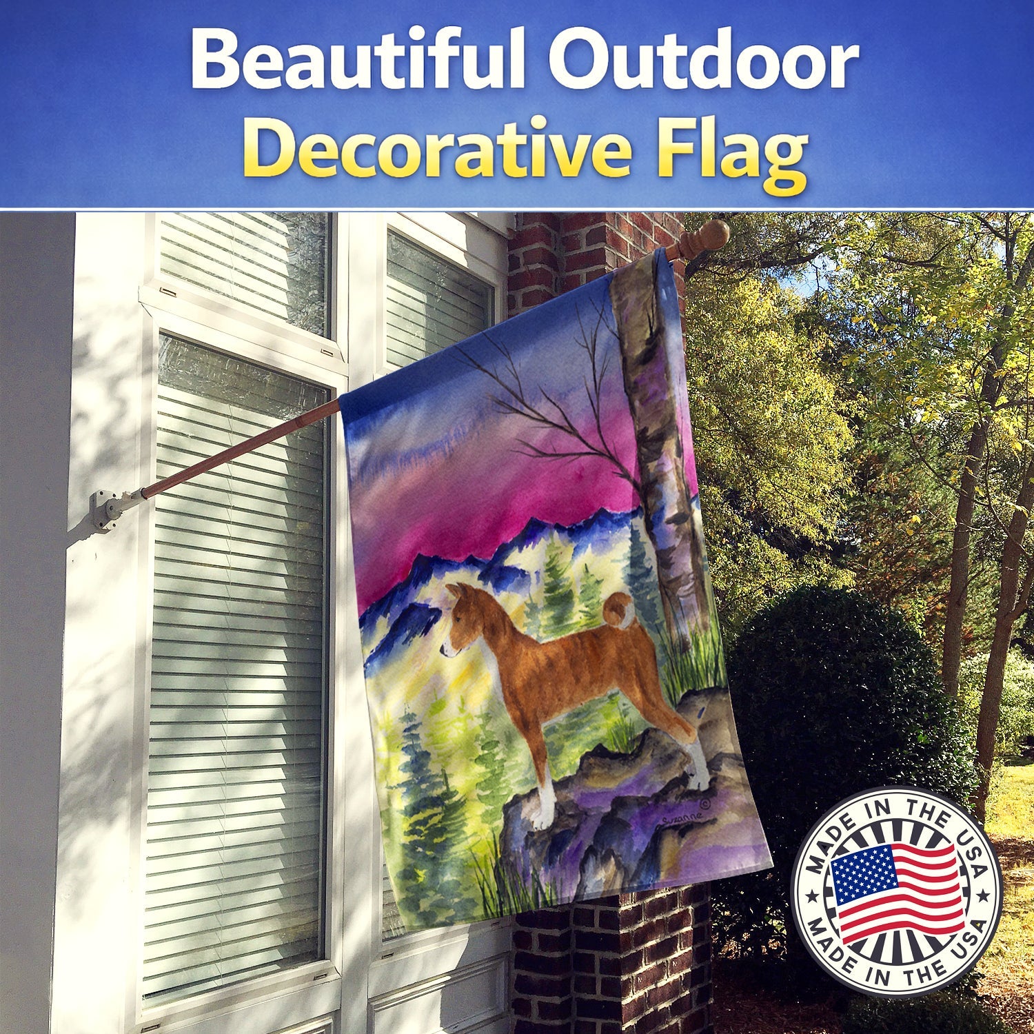 Basenji House Flag 28x40 Porch Sleeve Pole Decorative Outside Yard Banner Artwork Wall Hanging, Polyester