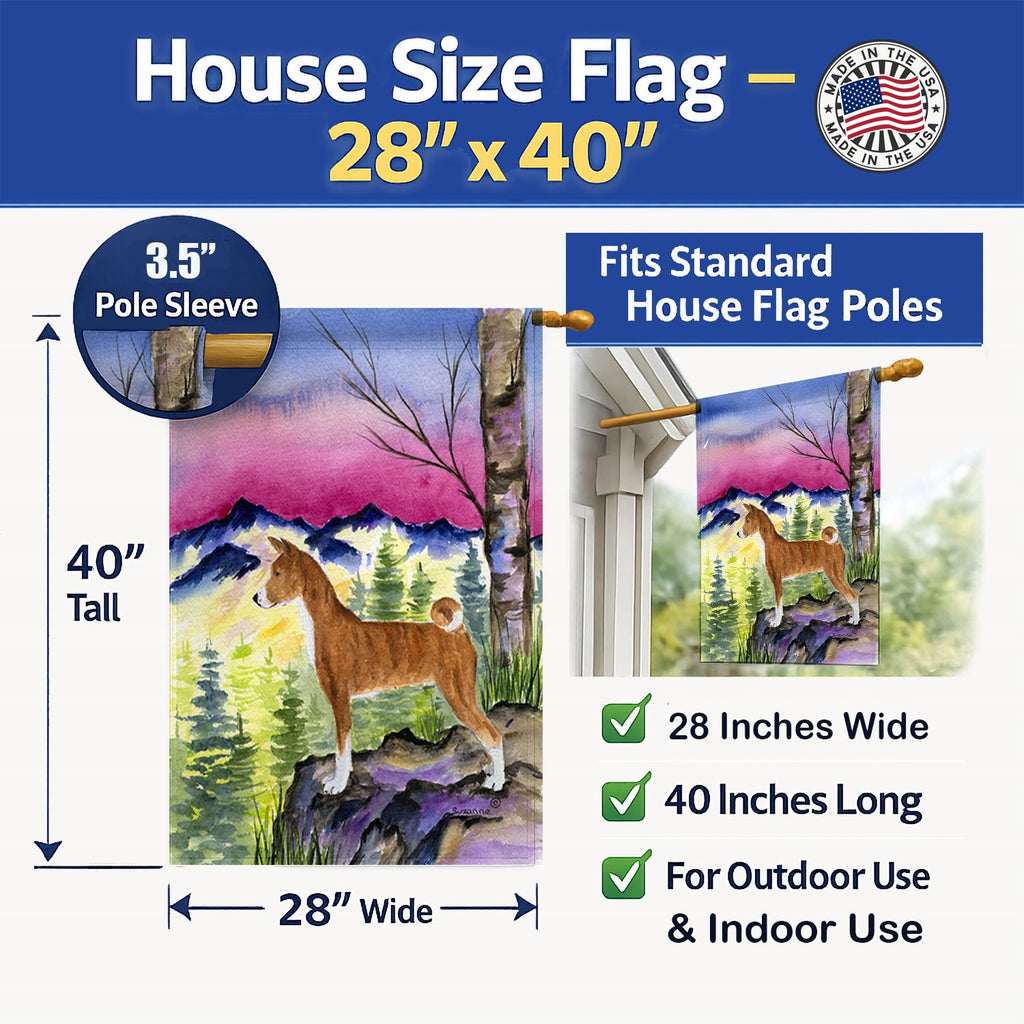 Basenji House Flag 28x40 Porch Sleeve Pole Decorative Outside Yard Banner Artwork Wall Hanging, Polyester