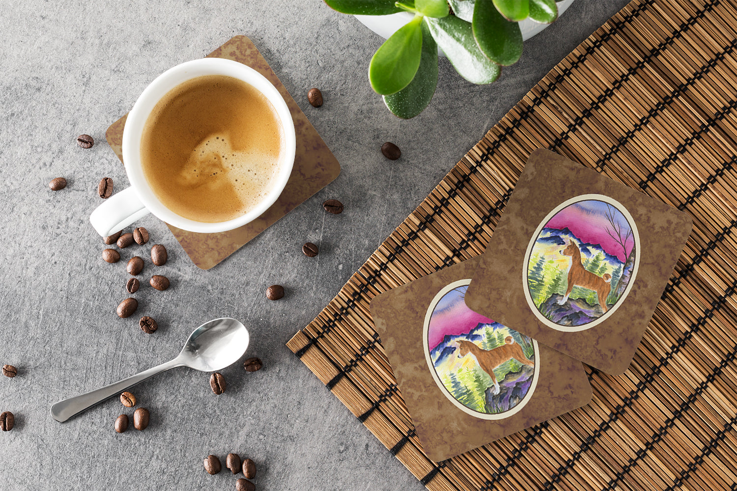 Basenji Foam Coasters Set of 4 Cup Coasters for Indoor Outdoor, Tabletop Protection, Anti Slip, Mouse pad Material