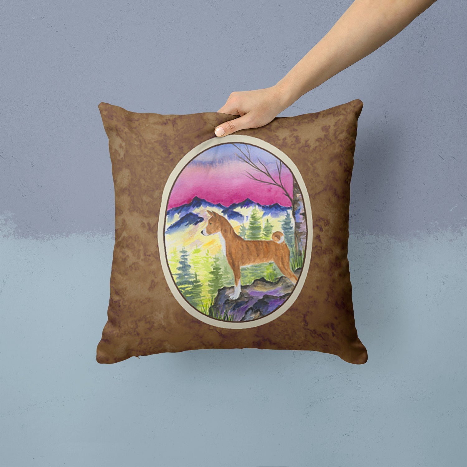 Basenji Decorative Throw Pillow 14x14 Indoor Outdoor Accent Cushion, Fabric Cover with Insert for Sofa, Bed, Porch & Living Room