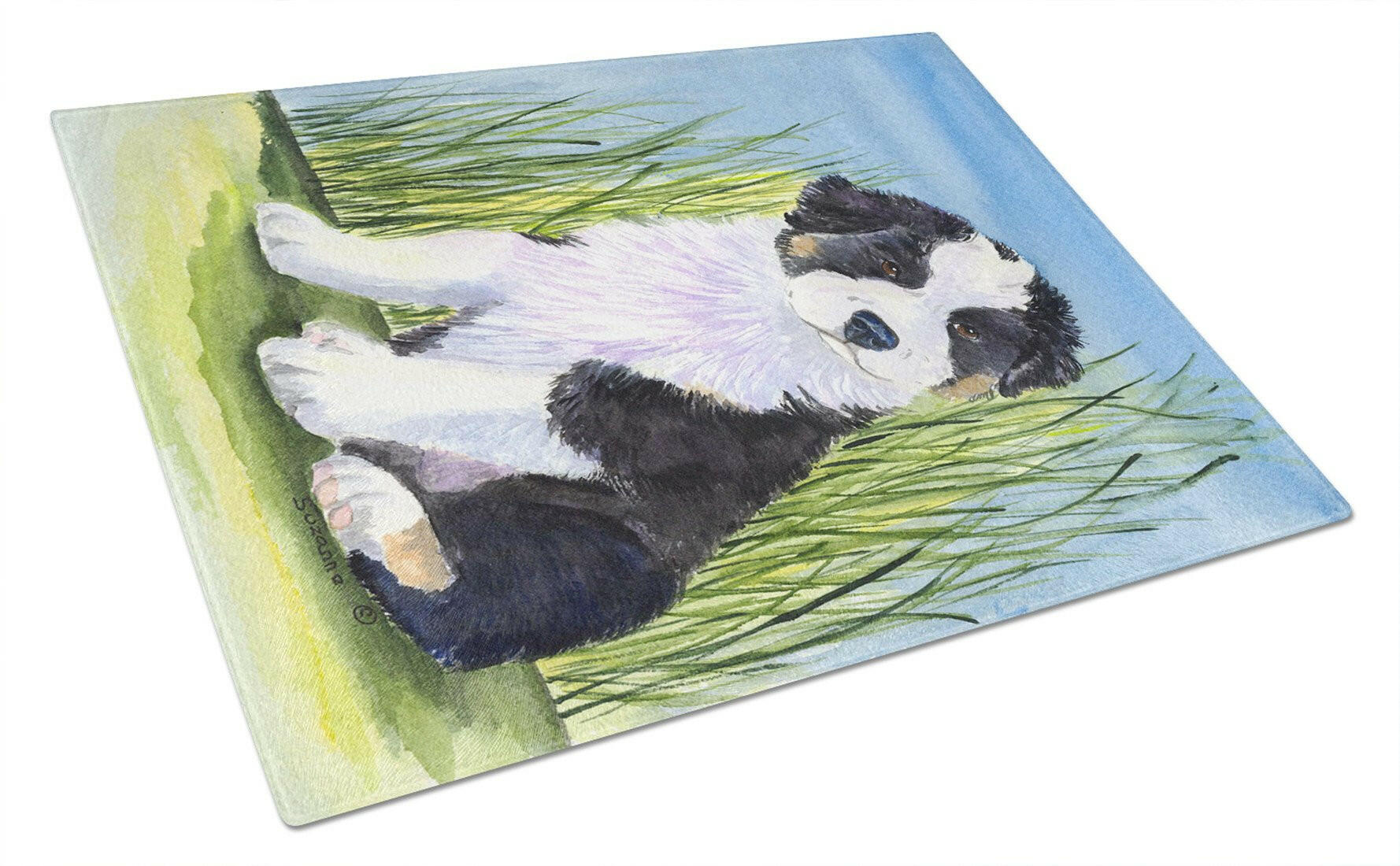 Australian Shepherd Cutting Board Tempered Glass Kitchen Cutting Surface, Heat Resistant Chopping, Non-Slip Feet, Food Prep & Serving
