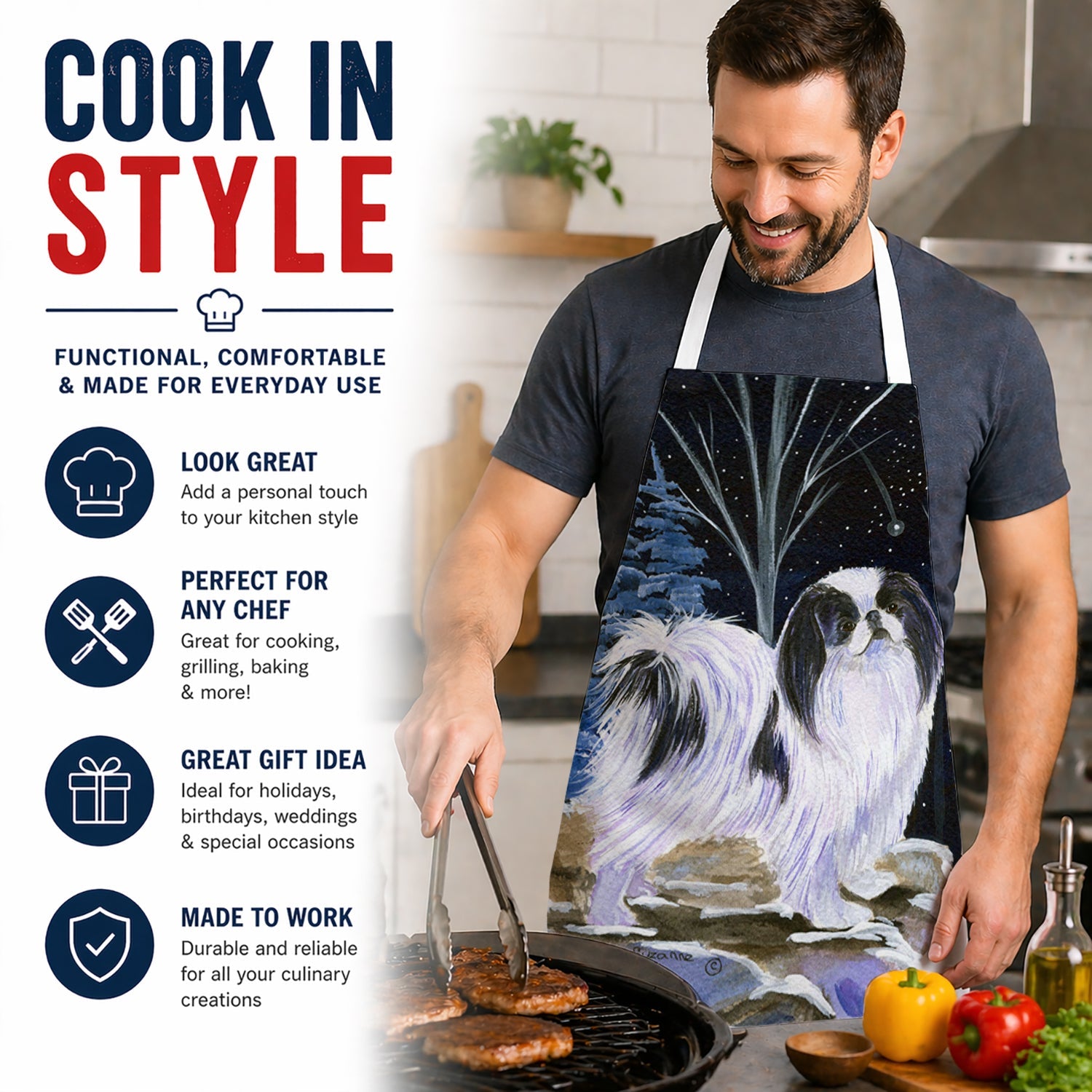 Starry Night Japanese Chin Apron Cooking Kitchen Server Baking Crafts Gardening for Adult Women Men, Unisex, Large, Multicolor