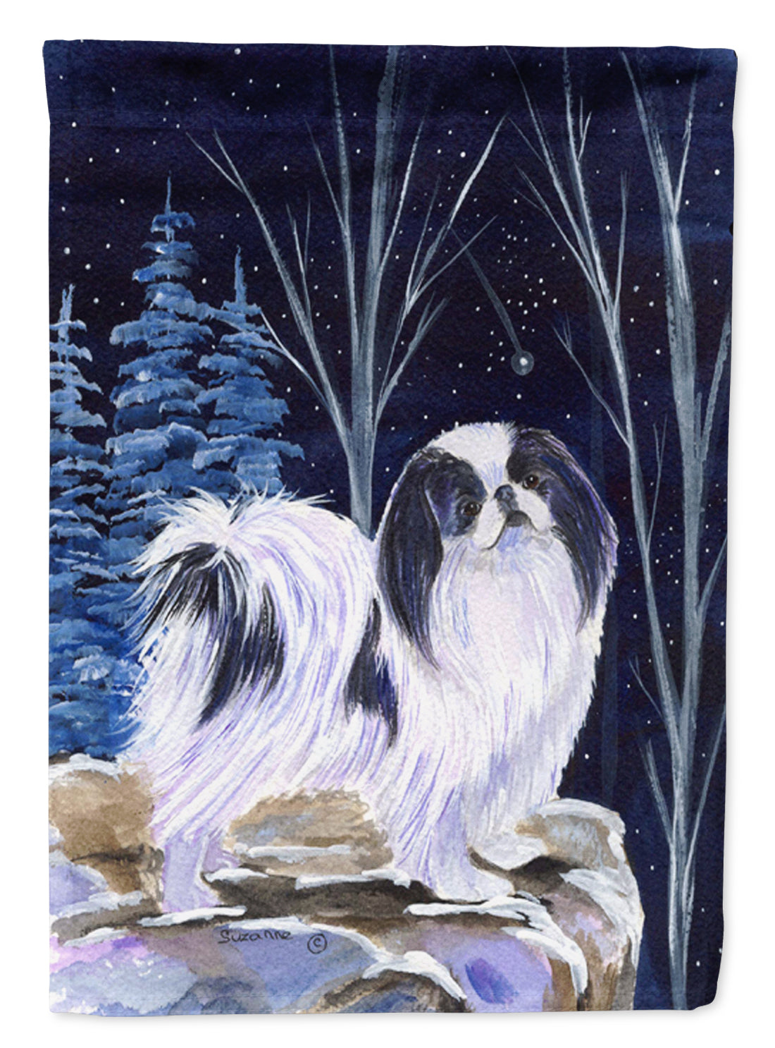 Starry Night Japanese Chin House Flag 28x40 Porch Sleeve Pole Decorative Outside Yard Banner Artwork Wall Hanging, Polyester