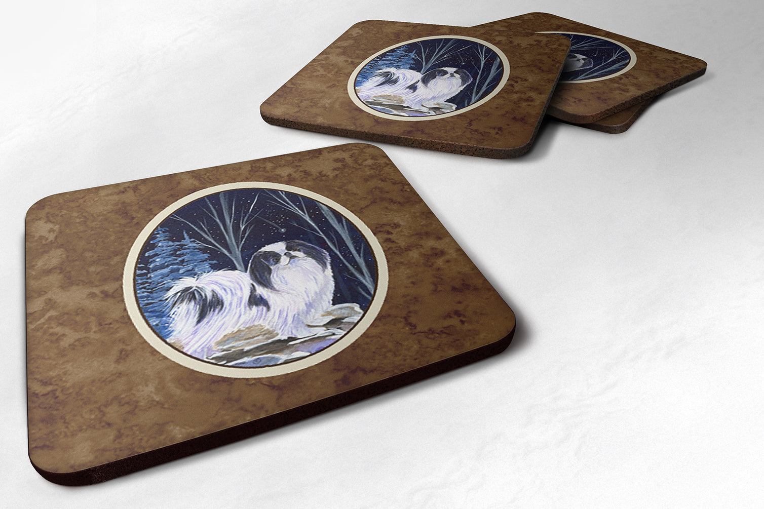 Starry Night Japanese Chin Foam Coasters Set of 4 Cup Coasters for Indoor Outdoor, Tabletop Protection, Anti Slip, Mouse pad Material