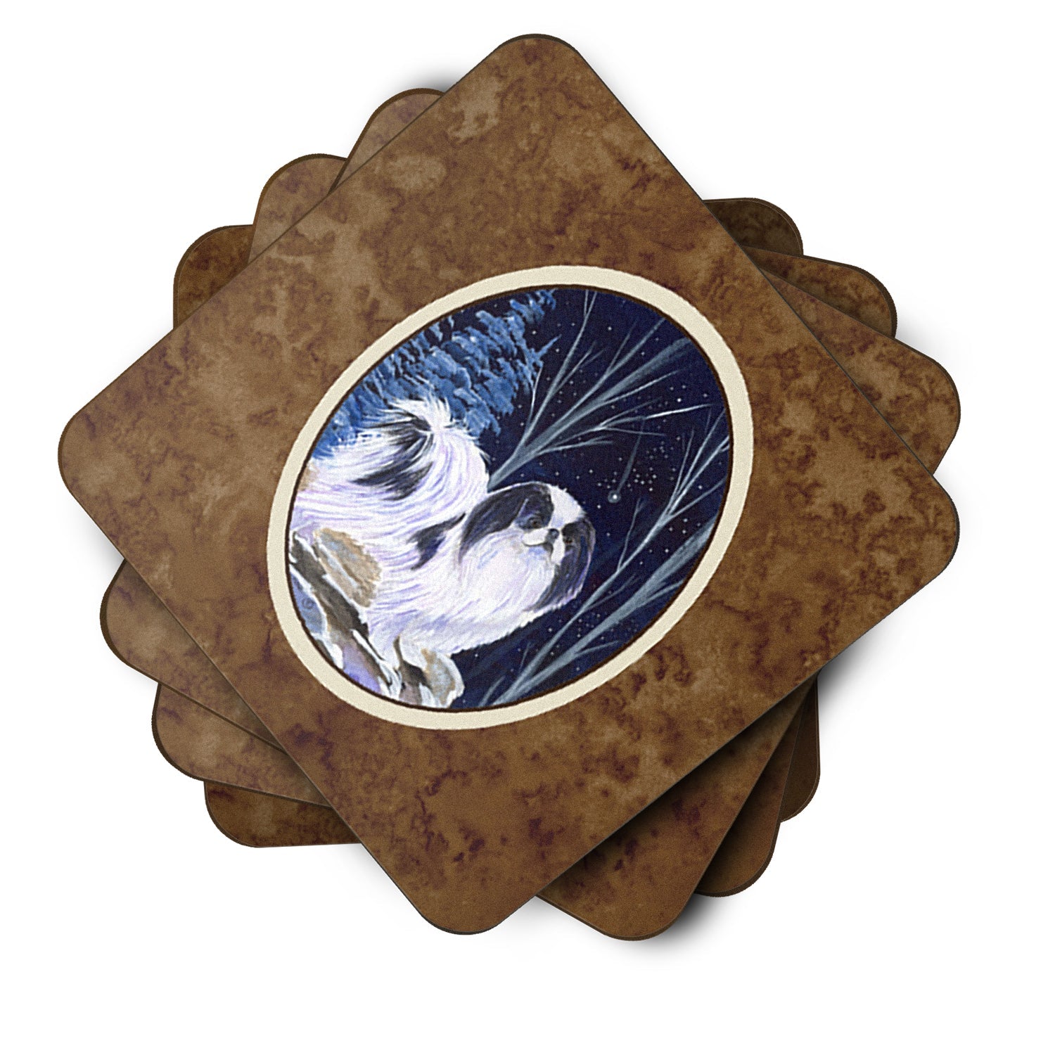 Starry Night Japanese Chin Foam Coasters Set of 4 Cup Coasters for Indoor Outdoor, Tabletop Protection, Anti Slip, Mouse pad Material