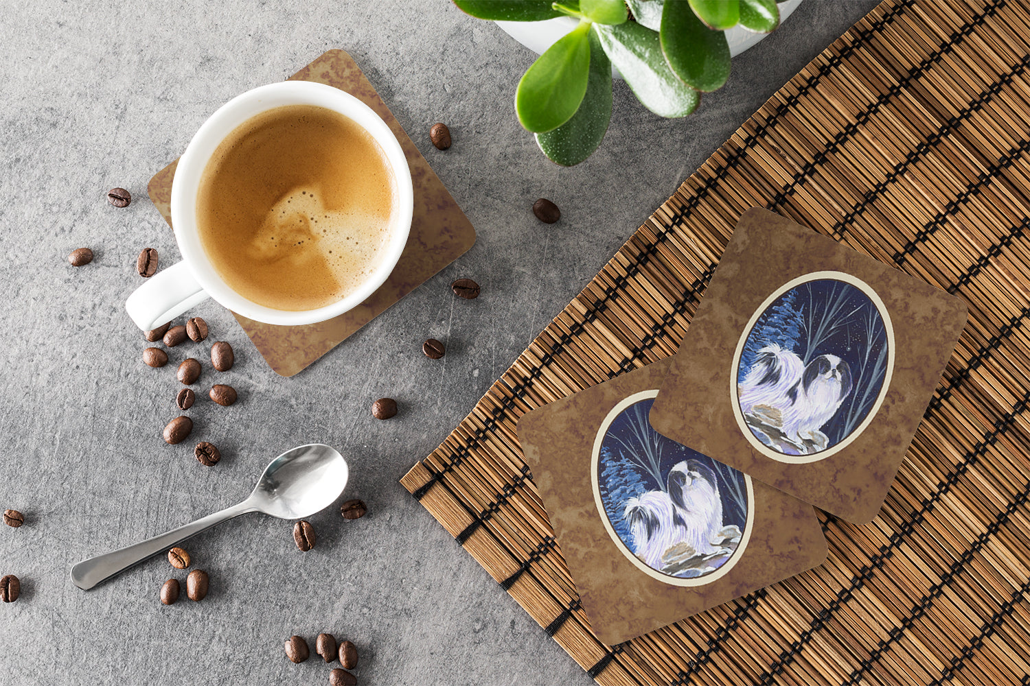 Starry Night Japanese Chin Foam Coasters Set of 4 Cup Coasters for Indoor Outdoor, Tabletop Protection, Anti Slip, Mouse pad Material