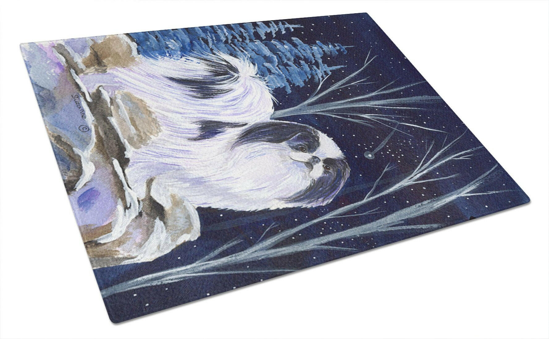 Starry Night Japanese Chin Cutting Board Tempered Glass Kitchen Cutting Surface, Heat Resistant Chopping, Non-Slip Feet, Food Prep & Serving