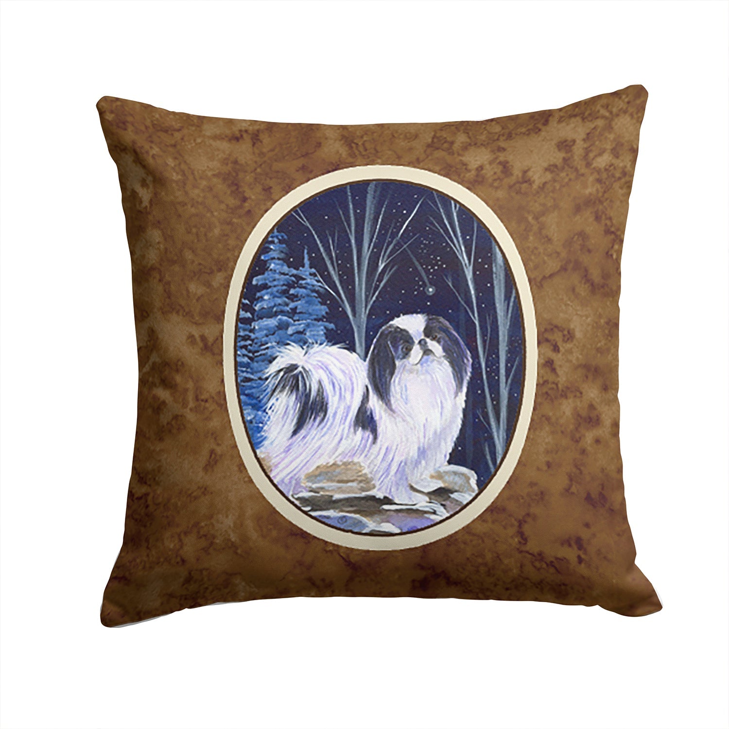 Starry Night Japanese Chin Decorative Throw Pillow 14x14 Indoor Outdoor Accent Cushion, Fabric Cover with Insert for Sofa, Bed, Porch & Living Room