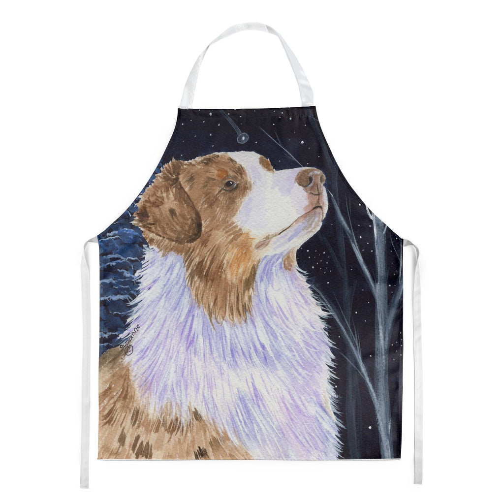 Starry Night Australian Shepherd Apron Cooking Kitchen Server Baking Crafts Gardening for Adult Women Men, Unisex, Large, Multicolor