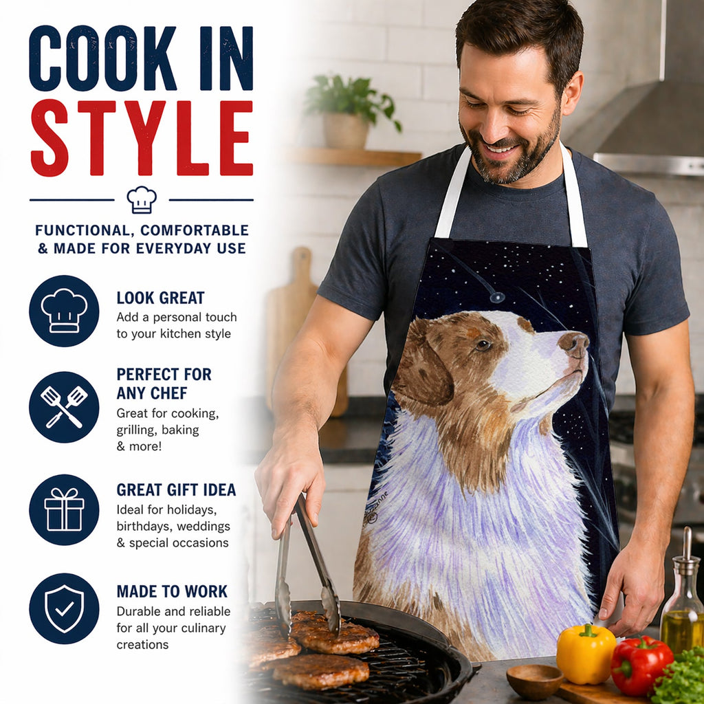 Starry Night Australian Shepherd Apron Cooking Kitchen Server Baking Crafts Gardening for Adult Women Men, Unisex, Large, Multicolor