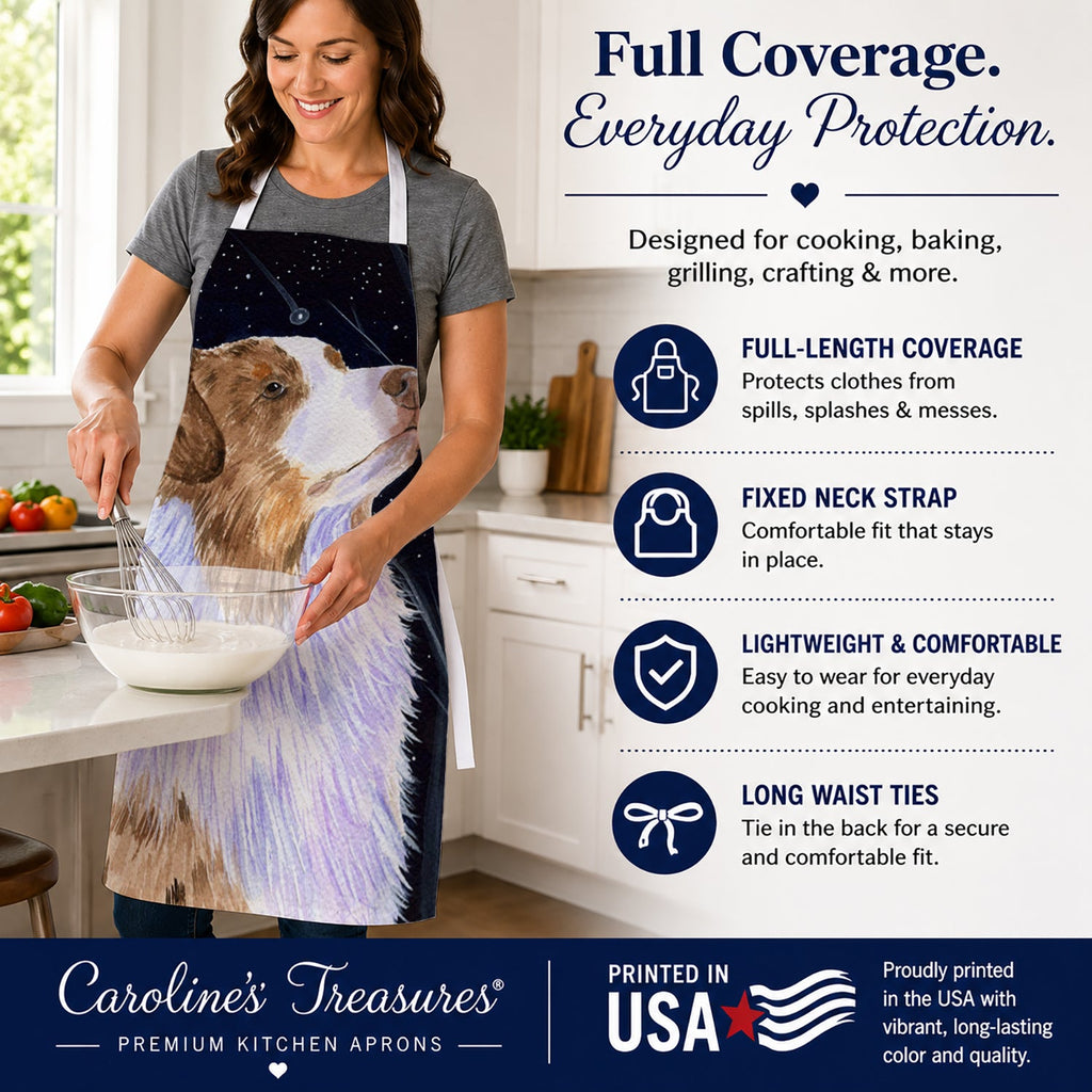 Starry Night Australian Shepherd Apron Cooking Kitchen Server Baking Crafts Gardening for Adult Women Men, Unisex, Large, Multicolor