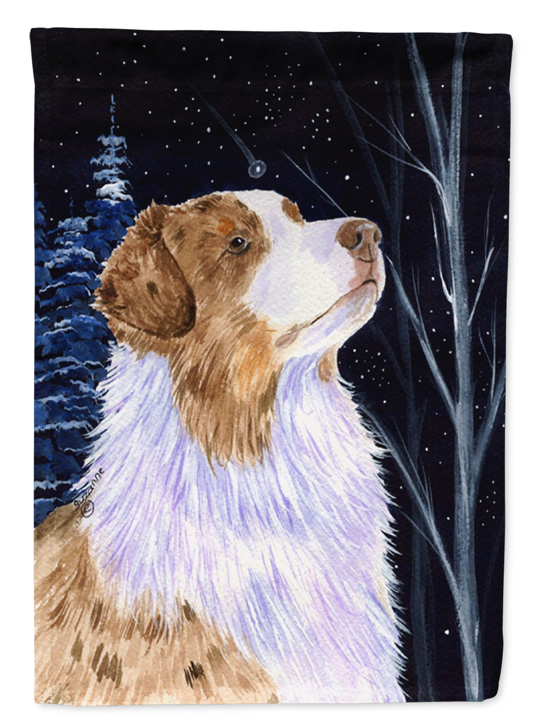 Starry Night Australian Shepherd House Flag 28x40 Porch Sleeve Pole Decorative Outside Yard Banner Artwork Wall Hanging, Polyester
