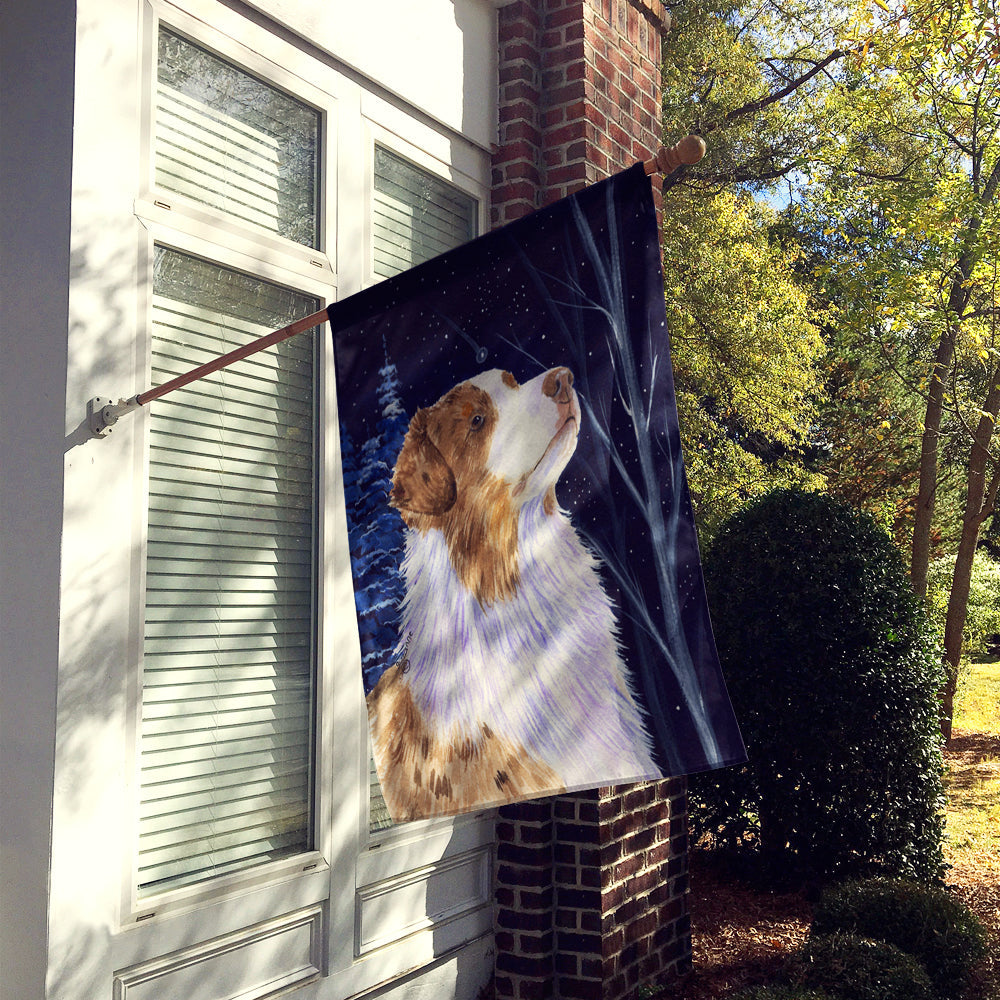 Starry Night Australian Shepherd House Flag 28x40 Porch Sleeve Pole Decorative Outside Yard Banner Artwork Wall Hanging, Polyester