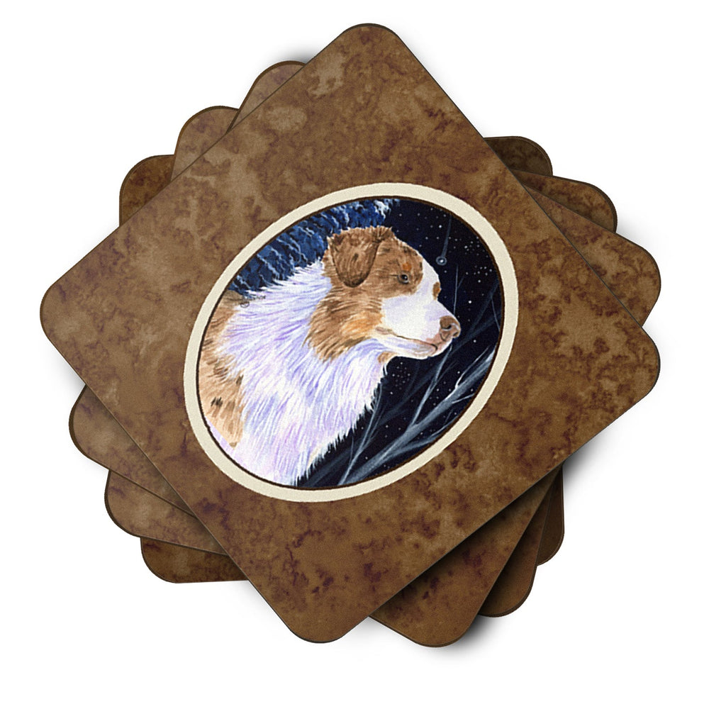Starry Night Australian Shepherd Foam Coasters Set of 4 Cup Coasters for Indoor Outdoor, Tabletop Protection, Anti Slip, Mouse pad Material