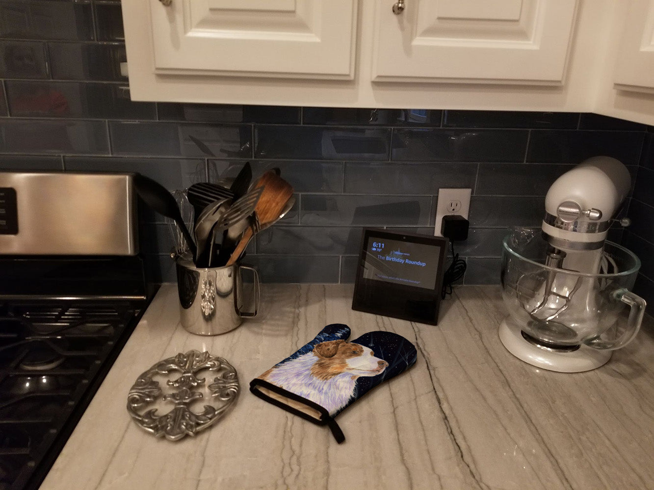 Starry Night Australian Shepherd Oven Mitt Heat Resistant Thick Oven Mitt for Hot Pans and Oven, Kitchen Mitt Protect Hands, Cooking Baking Glove