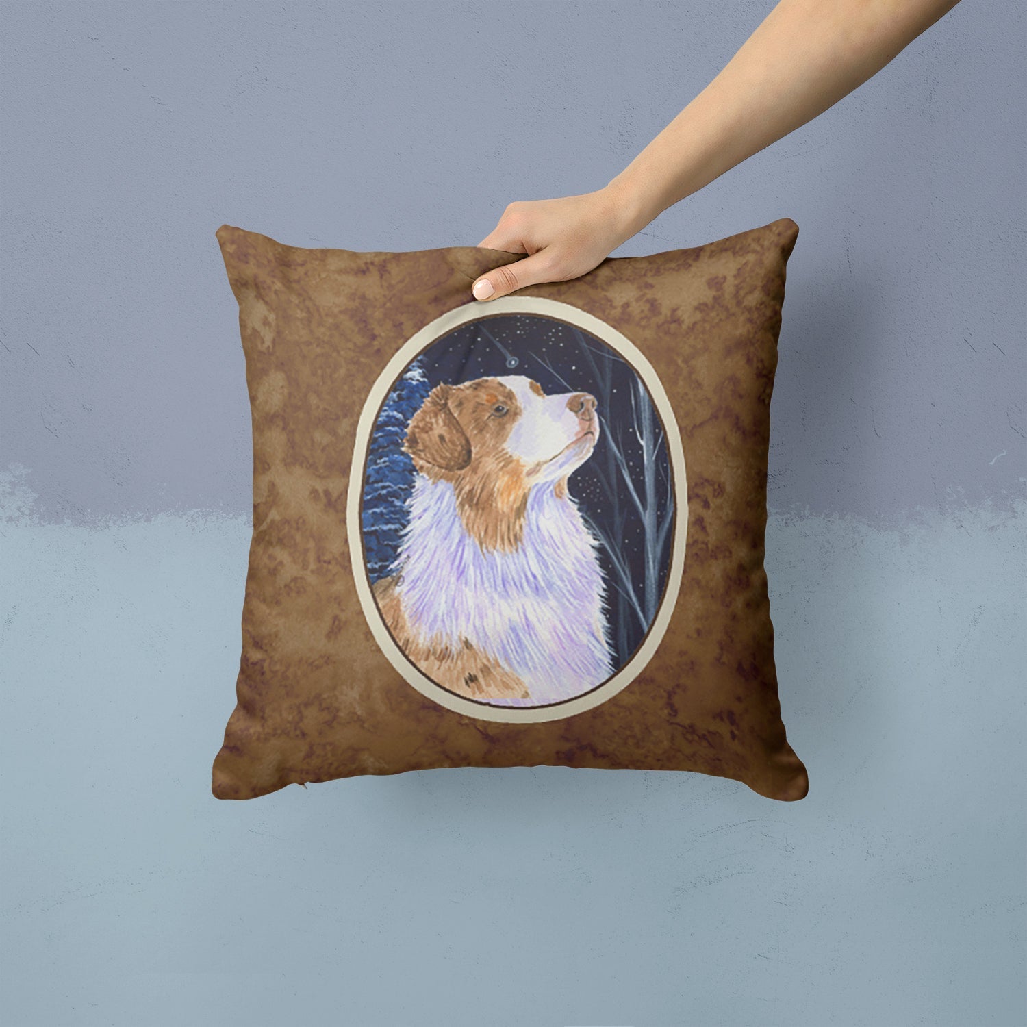Starry Night Australian Shepherd Decorative Throw Pillow 14x14 Indoor Outdoor Accent Cushion, Fabric Cover with Insert for Sofa, Bed, Porch & Living Room