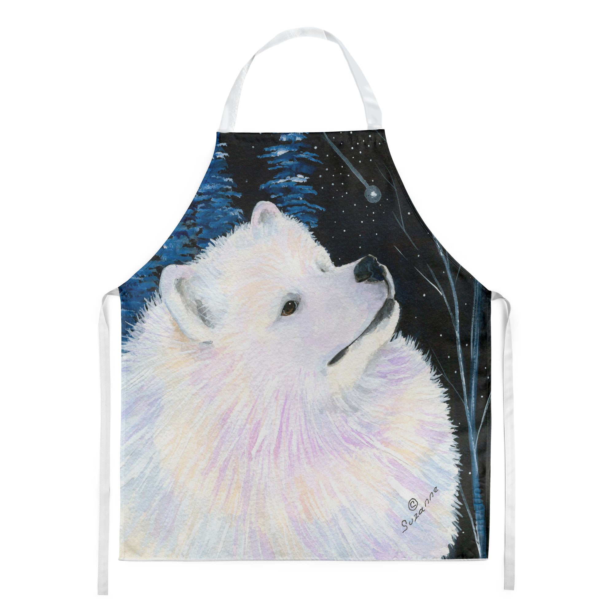 Starry Night Samoyed Apron Cooking Kitchen Server Baking Crafts Gardening for Adult Women Men, Unisex, Large, Multicolor