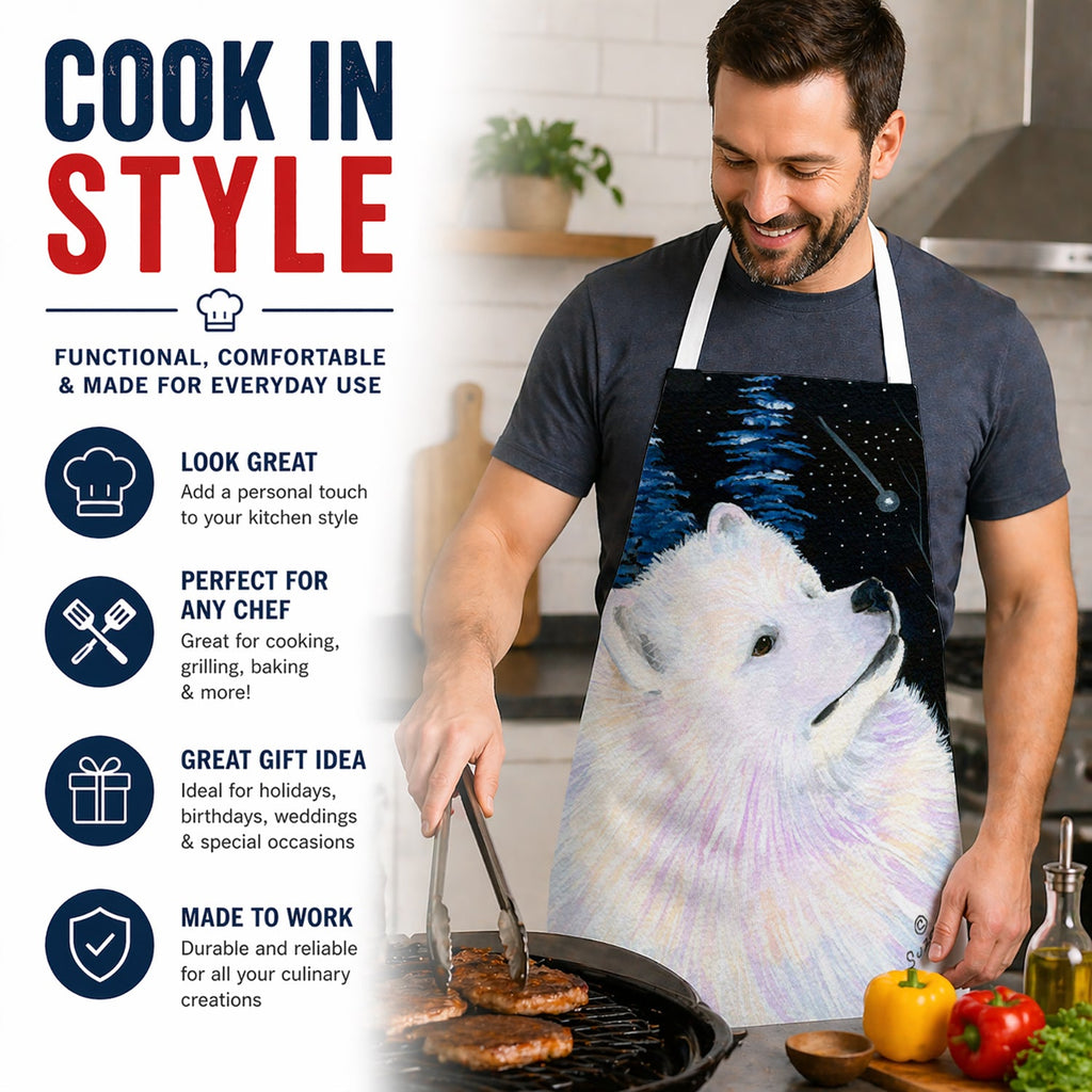 Starry Night Samoyed Apron Cooking Kitchen Server Baking Crafts Gardening for Adult Women Men, Unisex, Large, Multicolor