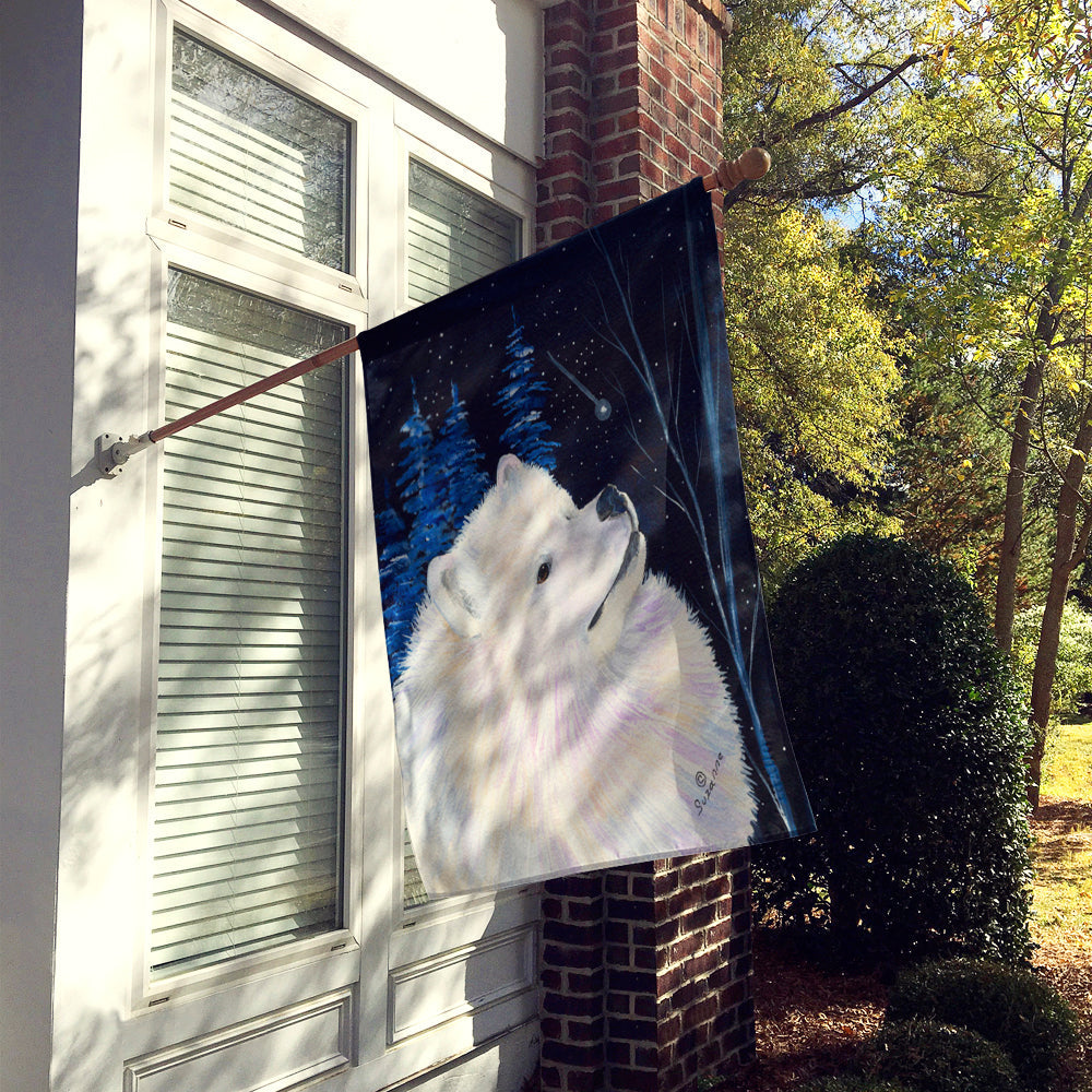 Starry Night Samoyed House Flag 28x40 Porch Sleeve Pole Decorative Outside Yard Banner Artwork Wall Hanging, Polyester
