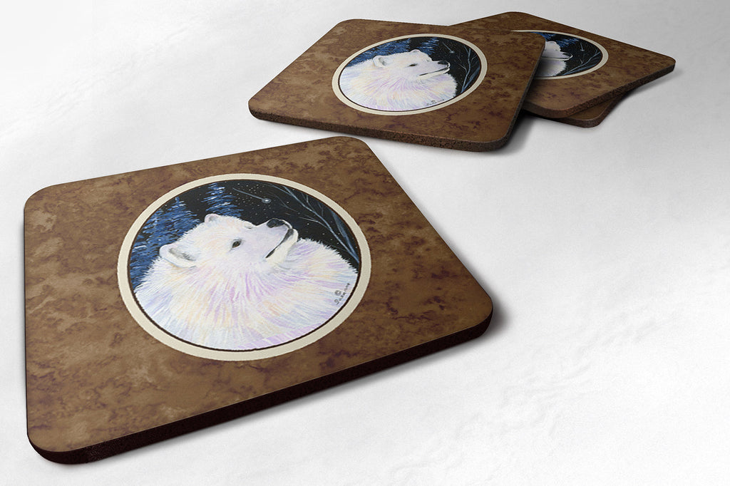 Starry Night Samoyed Foam Coasters Set of 4 Cup Coasters for Indoor Outdoor, Tabletop Protection, Anti Slip, Mouse pad Material