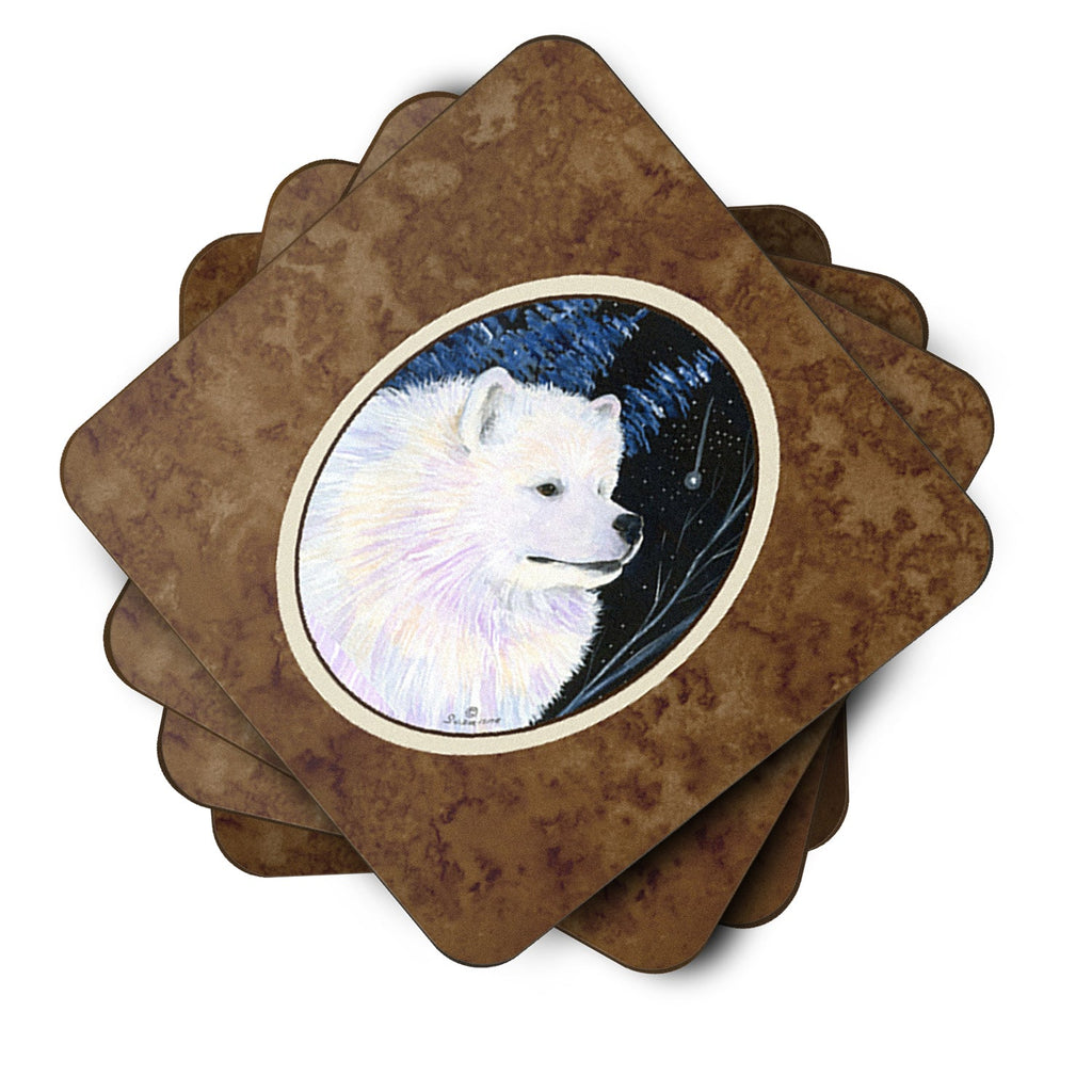 Starry Night Samoyed Foam Coasters Set of 4 Cup Coasters for Indoor Outdoor, Tabletop Protection, Anti Slip, Mouse pad Material
