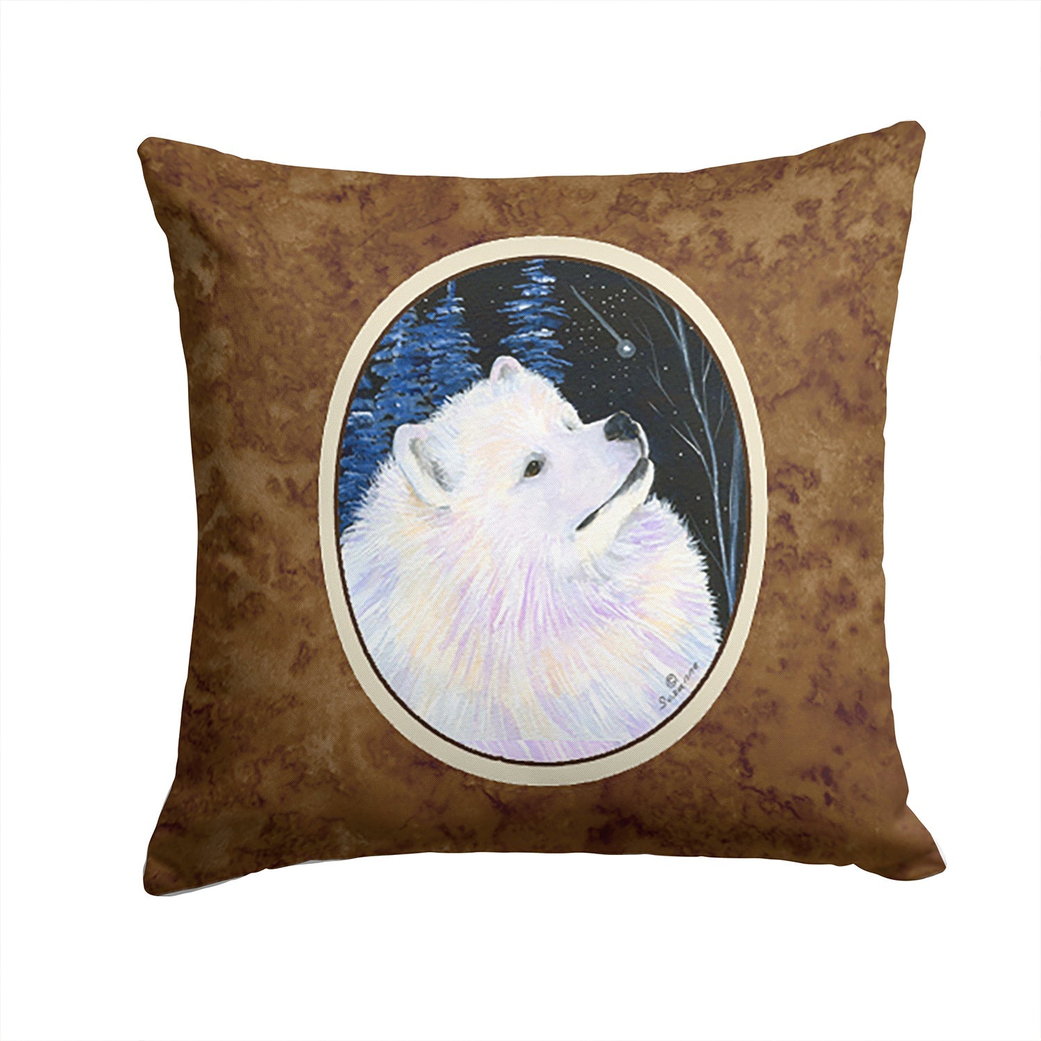 Starry Night Samoyed Decorative Throw Pillow 14x14 Indoor Outdoor Accent Cushion, Fabric Cover with Insert for Sofa, Bed, Porch & Living Room