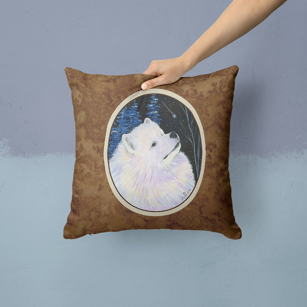 Starry Night Samoyed Decorative Throw Pillow 14x14 Indoor Outdoor Accent Cushion, Fabric Cover with Insert for Sofa, Bed, Porch & Living Room