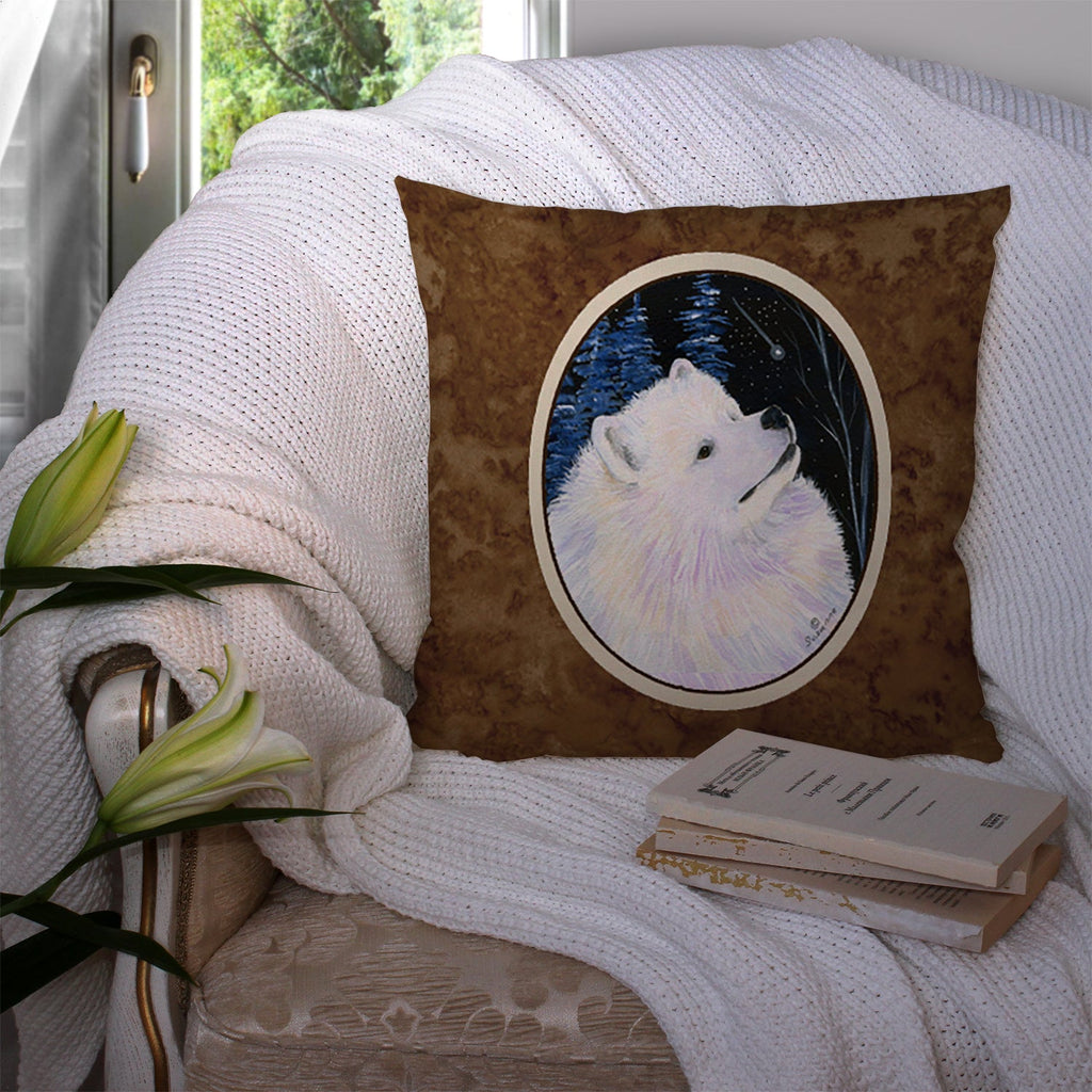 Starry Night Samoyed Decorative Throw Pillow 14x14 Indoor Outdoor Accent Cushion, Fabric Cover with Insert for Sofa, Bed, Porch & Living Room