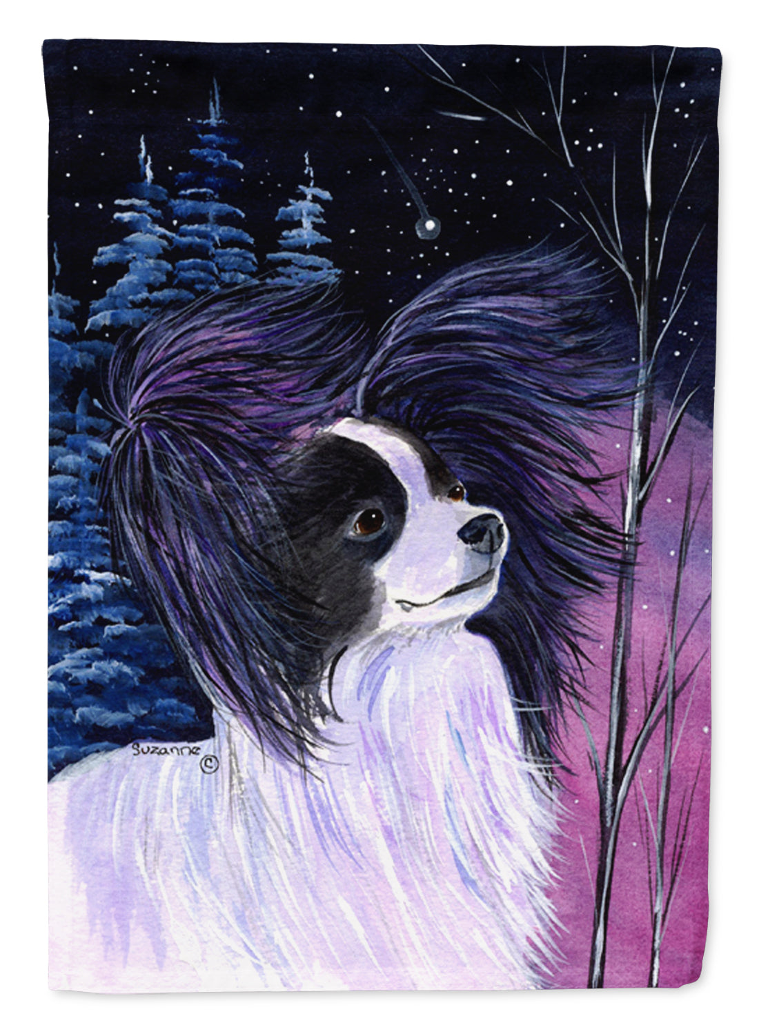 Starry Night Papillon House Flag 28x40 Porch Sleeve Pole Decorative Outside Yard Banner Artwork Wall Hanging, Polyester