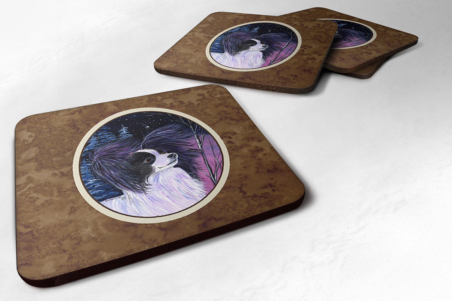 Starry Night Papillon Foam Coasters Set of 4 Cup Coasters for Indoor Outdoor, Tabletop Protection, Anti Slip, Mouse pad Material