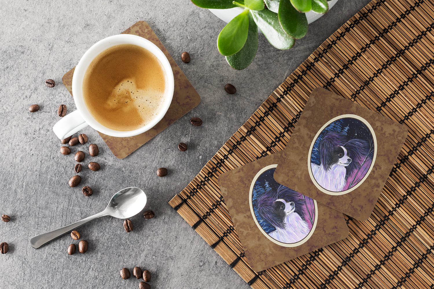 Starry Night Papillon Foam Coasters Set of 4 Cup Coasters for Indoor Outdoor, Tabletop Protection, Anti Slip, Mouse pad Material