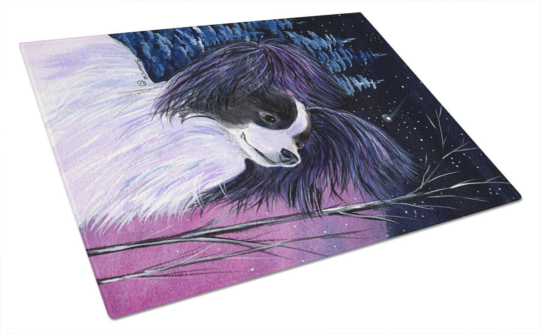 Starry Night Papillon Cutting Board Tempered Glass Kitchen Cutting Surface, Heat Resistant Chopping, Non-Slip Feet, Food Prep & Serving