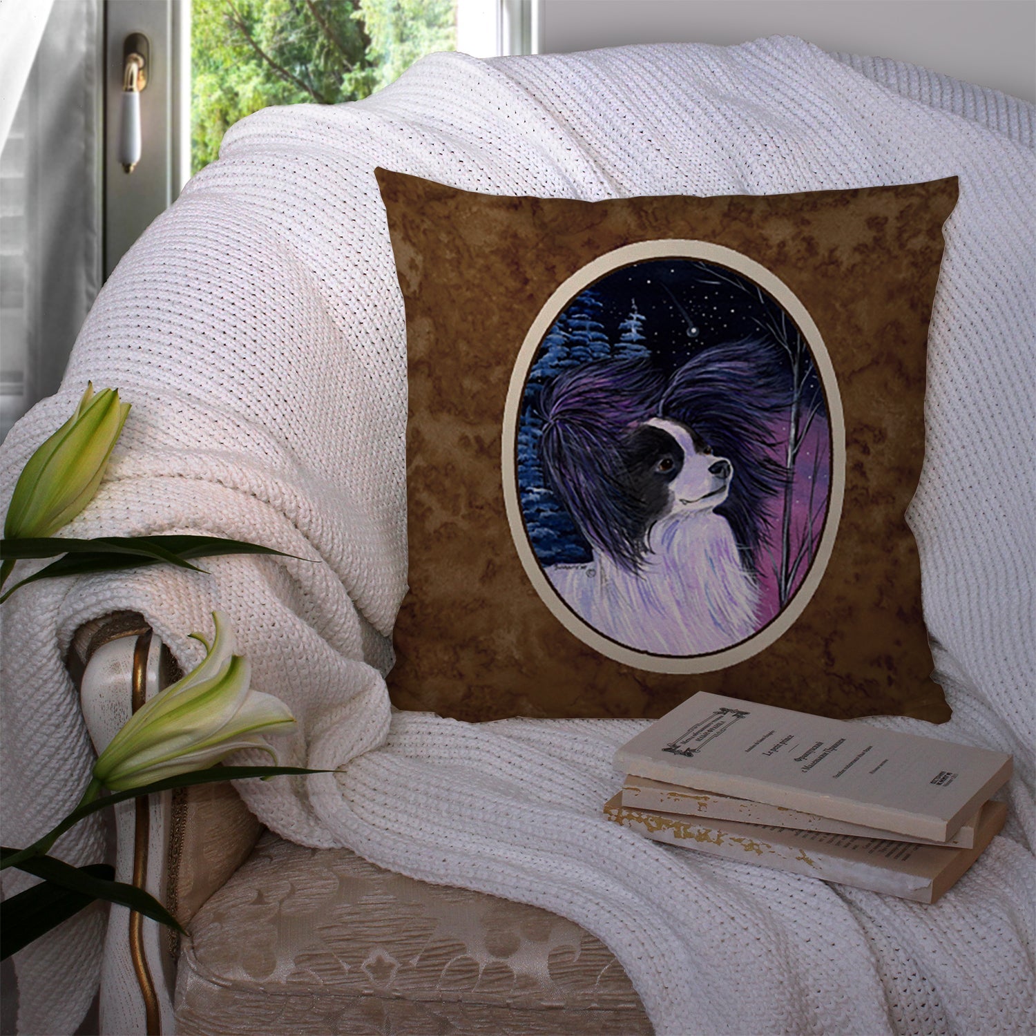 Starry Night Papillon Decorative Throw Pillow 14x14 Indoor Outdoor Accent Cushion, Fabric Cover with Insert for Sofa, Bed, Porch & Living Room