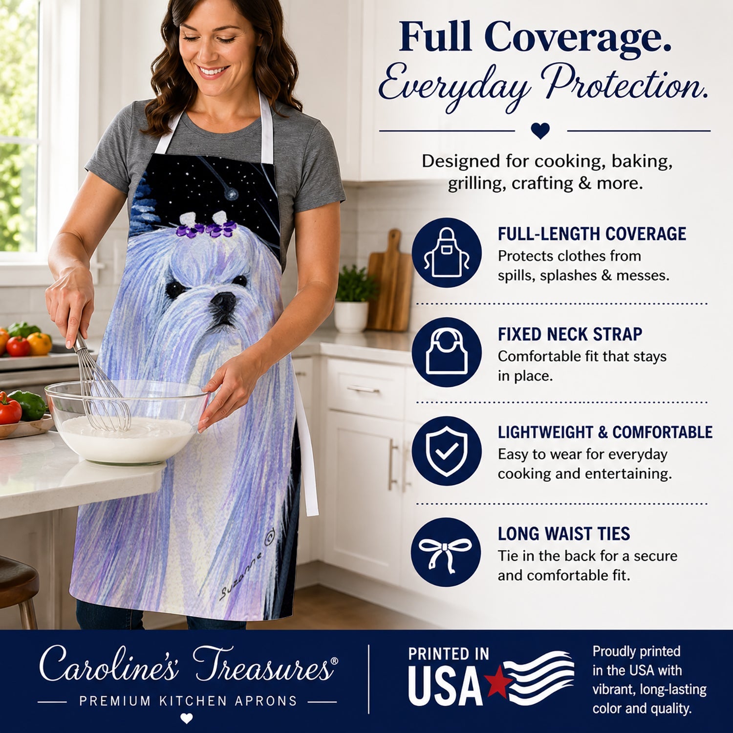 Starry Night Maltese Apron Cooking Kitchen Server Baking Crafts Gardening for Adult Women Men, Unisex, Large, Multicolor
