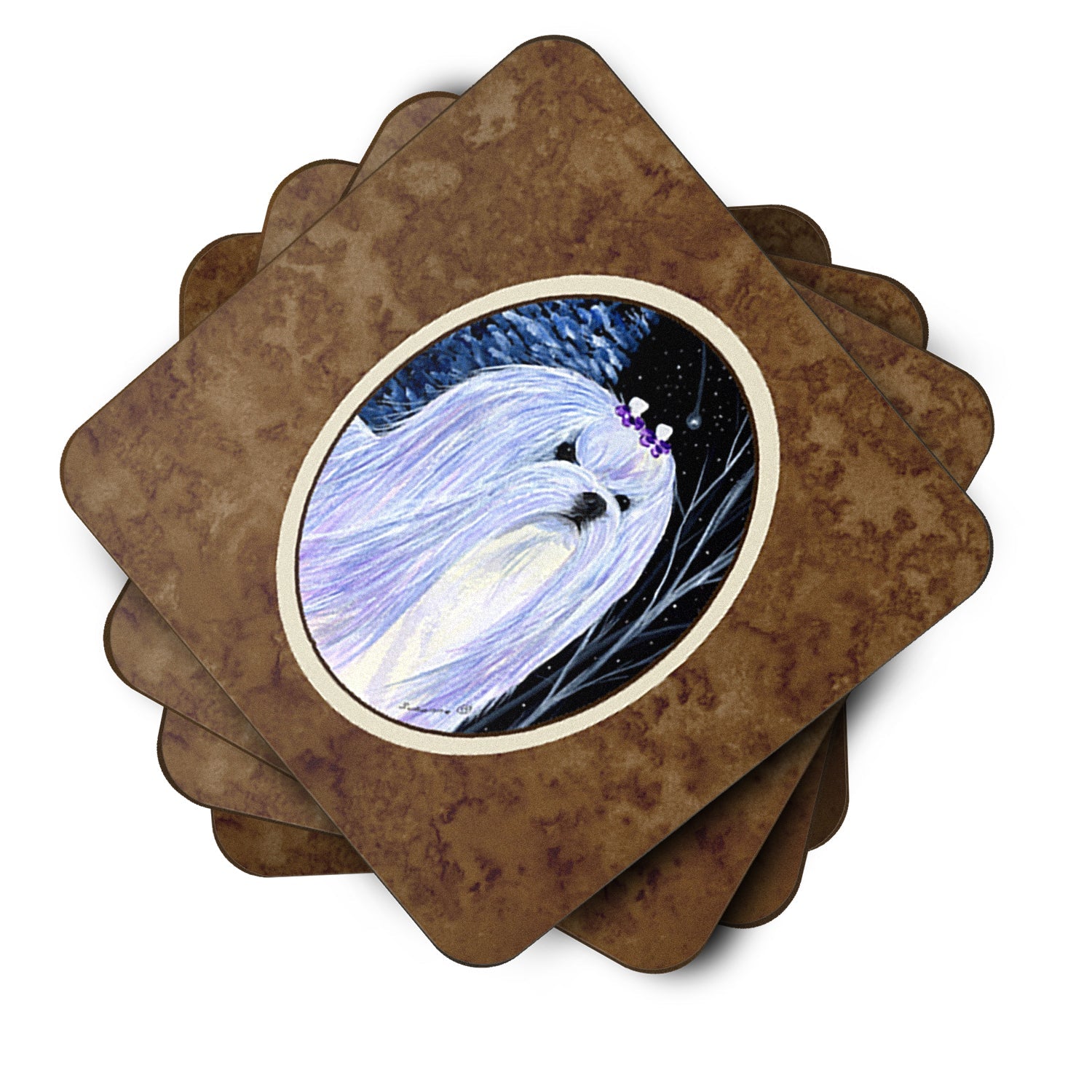 Starry Night Maltese Foam Coasters Set of 4 Cup Coasters for Indoor Outdoor, Tabletop Protection, Anti Slip, Mouse pad Material