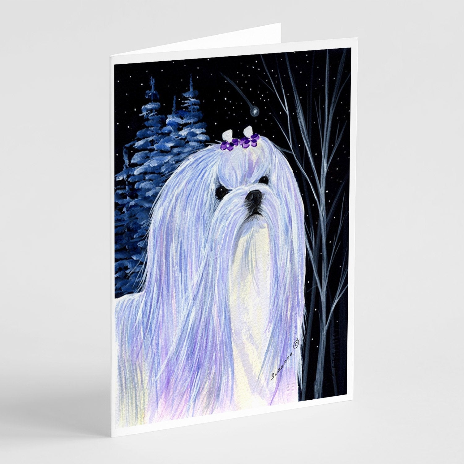 Starry Night Maltese Greeting Cards Pack of 8 Blank Cards with Envelopes Whimsical A7 Size 5x7